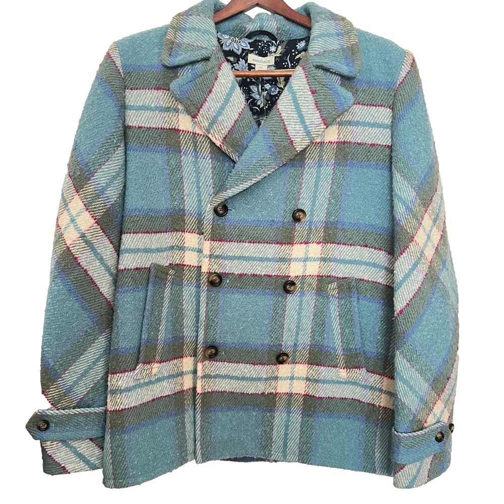 SUNDANCE Pea Coat XL Courtney Plaid NWT